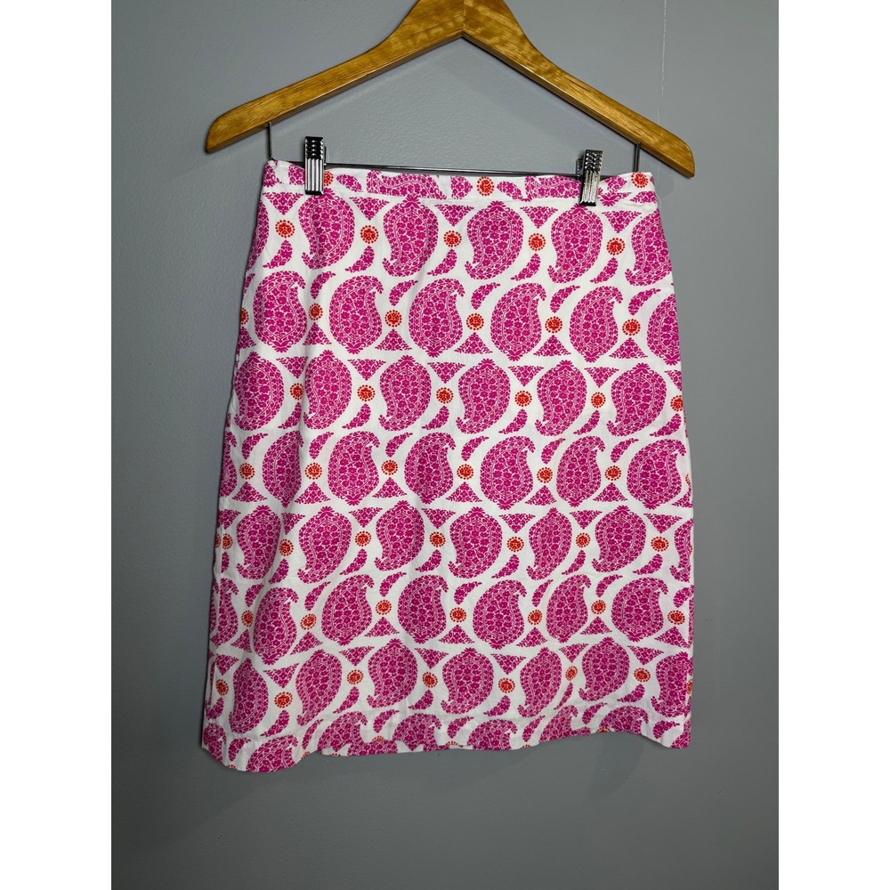 Boden Skirt Women US 6R Pink Paisley Print Knee Length Cotton Lined Pencil Skirt